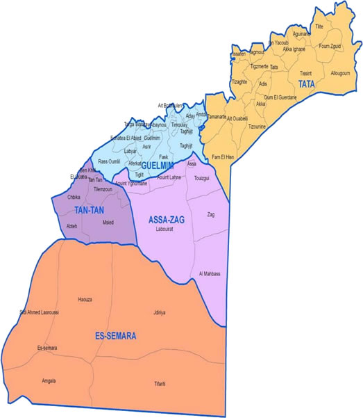 Carte région Guelmim - Es-Semara Maroc