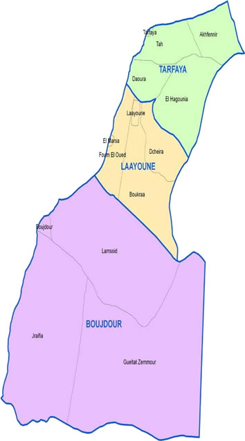 Carte région Laâyoune - Boujdour - Sakia El Hamra Maroc
